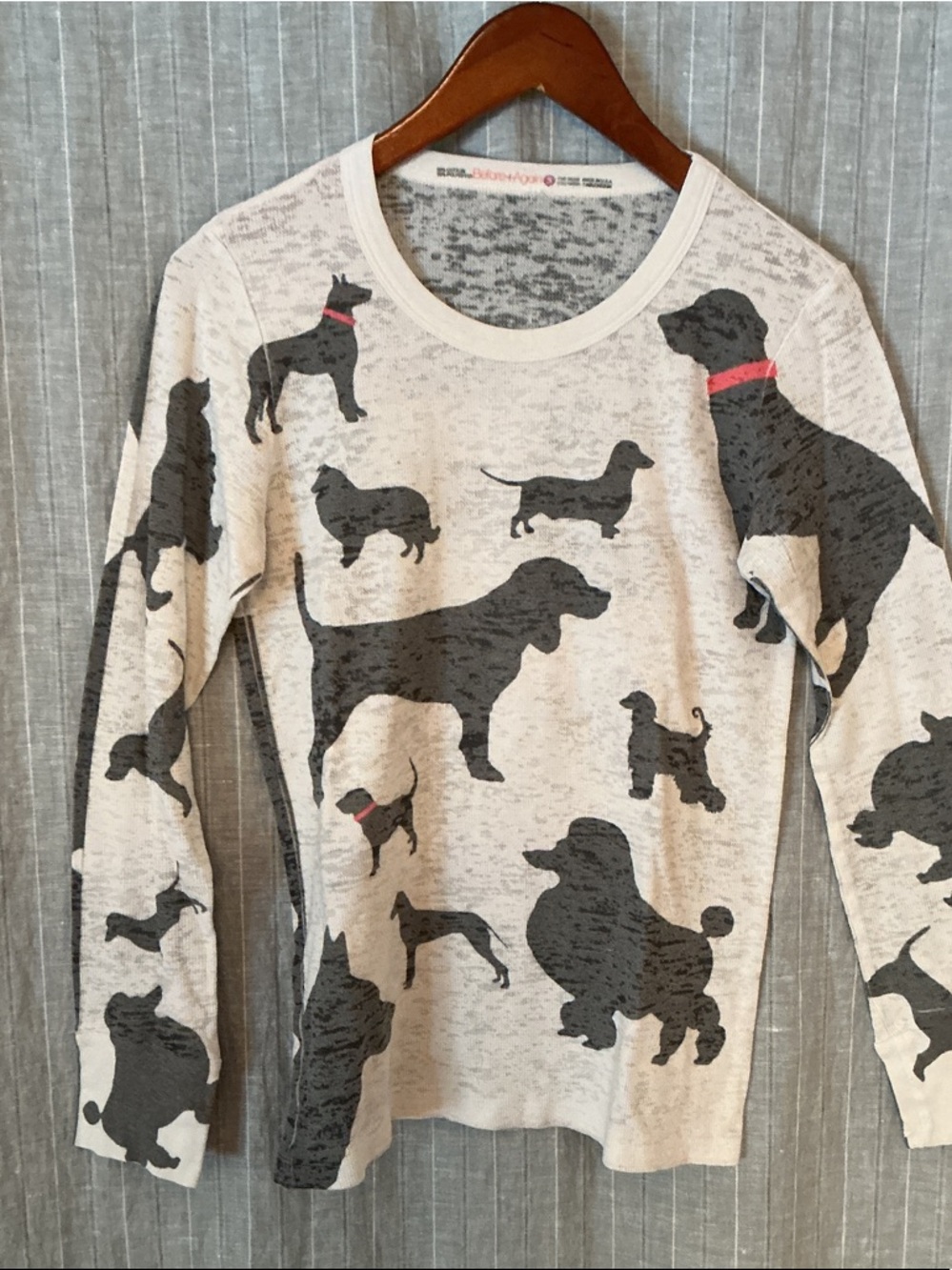 Dog Print Long Sleeve Tee with Black Silhouettes with reverse on back